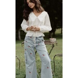 Embroidered Light Blue Boyfriend Jeans